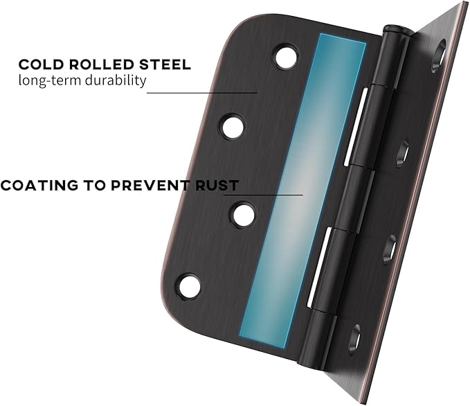 24 Pack goldenwarm 4in Oil Rubbed Bronze Door Hinges Interior Door Hinges 4 x 4 Inch with Square & Round Corners, Iron Material