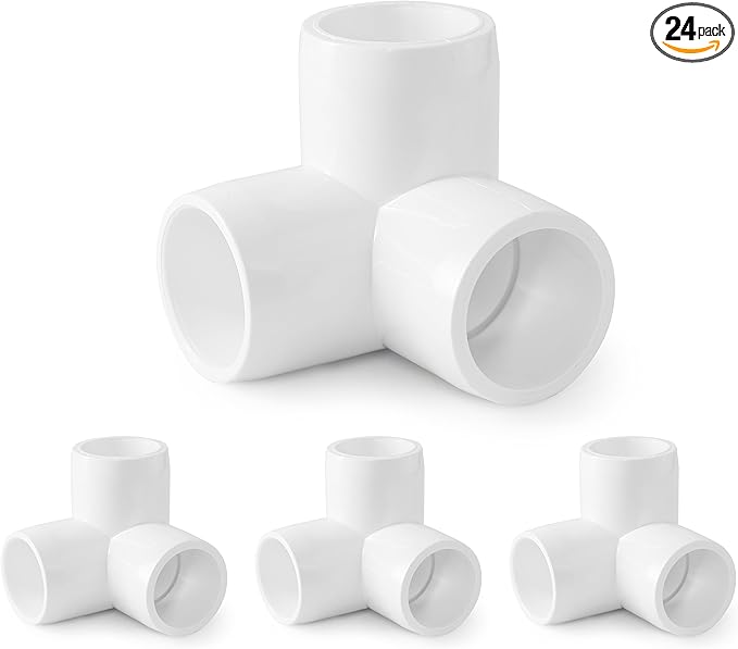 3 Way PVC Pipe Fittings 1/2 Inch, Zernmiarder White PVC Elbow Corner Side Outlet Tee Fitting, SCH40 Furniture Grade Pipe Connectors - Fits 1/2" Polyvinyl Chloride Pipes, 24 Pieces