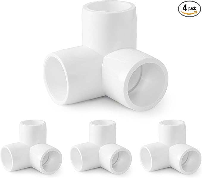 3 Way PVC Pipe Fittings 1/2 Inch, Zernmiarder White PVC Elbow Corner Side Outlet Tee Fitting, SCH40 Furniture Grade Pipe Connectors - Fits 1/2" Polyvinyl Chloride Pipes, 4 Pieces
