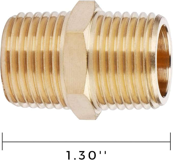 2PCS Brass Nipple Fitting 1/2" to1/2" NPT Male Hex Adapter by CX WONDERLAND