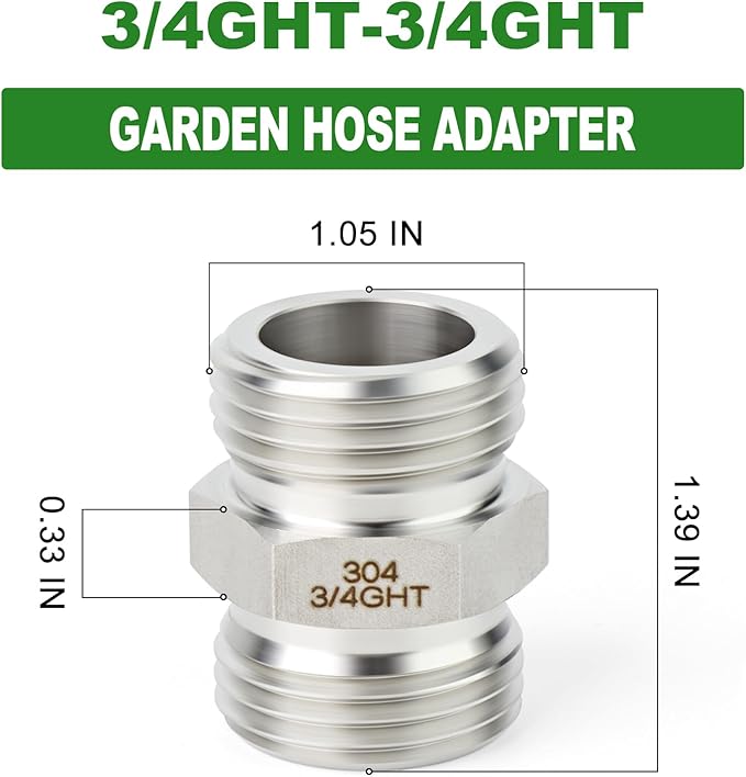 TAISHER 5PCS 304 Stainless Steel Garden Hose Adapter, 3/4" GHT Male x 3/4" GHT Male Garden Hose Connector with Washers