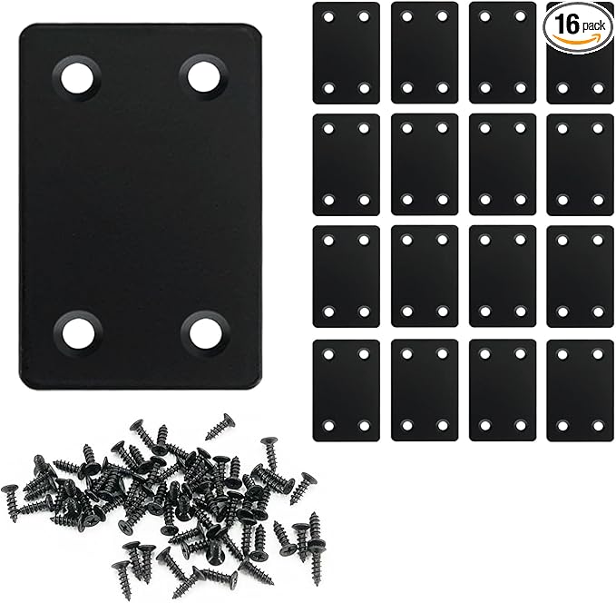 QSJ 16 Pack Black Flat Mending Plate 2.36x1.49'', Stainless Steel Bracket, Straight Metal Brace Bracket, Fixing Joining Plate for Wood Furniture Fastening & Fixing