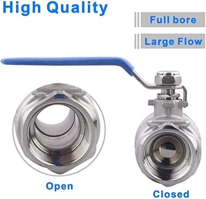 Water Shut Off Valve, Ball Valve 1in NPT Stainless Steel Ball Hose Shut Off Straight Fitting Connector for Water Oil