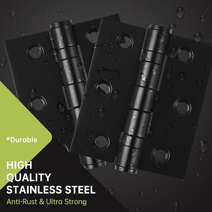 3in Ball Bearing Door Hinges 3 Pack, Small Black Heavy Duty Stainless Steel Hinges for Interior Exterior Doors, with Stainless Steel Screws, Max Loading 100LBs/Set, Black Matte