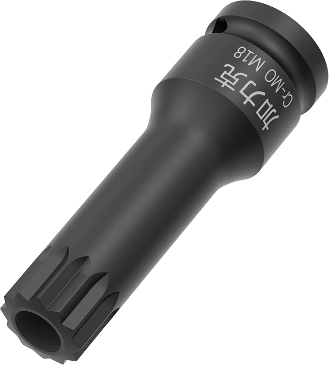 1/2-Inch Drive x M18(18mm) Impact XZN Triple Square Spline Bit Socket, Security Tamper Proof Metric Lengthen Screwdriver Socket Adapter, 3-Inch Length, One-Piece Construction, CR-MO, Black