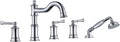 Roman Tub Faucet Set With Handheld Shower 5 Hole Deck Mount Tub Filler With Diverter, 3 Lever Handle Rough-in Valve and Water Supply Lines Included for Bathroom Tub, chrome