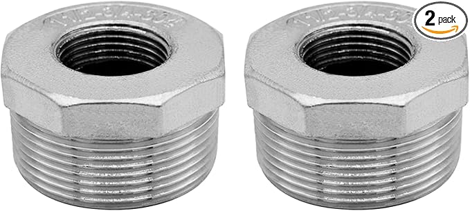 Stainless Steel 1-1/2" NPT Male to 3/4" NPT Female Reducer Hex Bushing Pipe Fitting Adapter (Pack of 2)