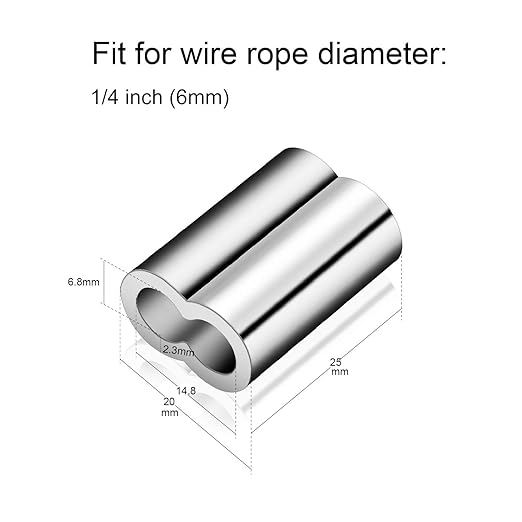 1/4"(6mm) Aluminum Crimping Loop Sleeves, Wire Rope Sleeves, Double Crimp Sleeve Cable Ferrule for Wire Rope and Cable 15PCS (1/4"(6MM))
