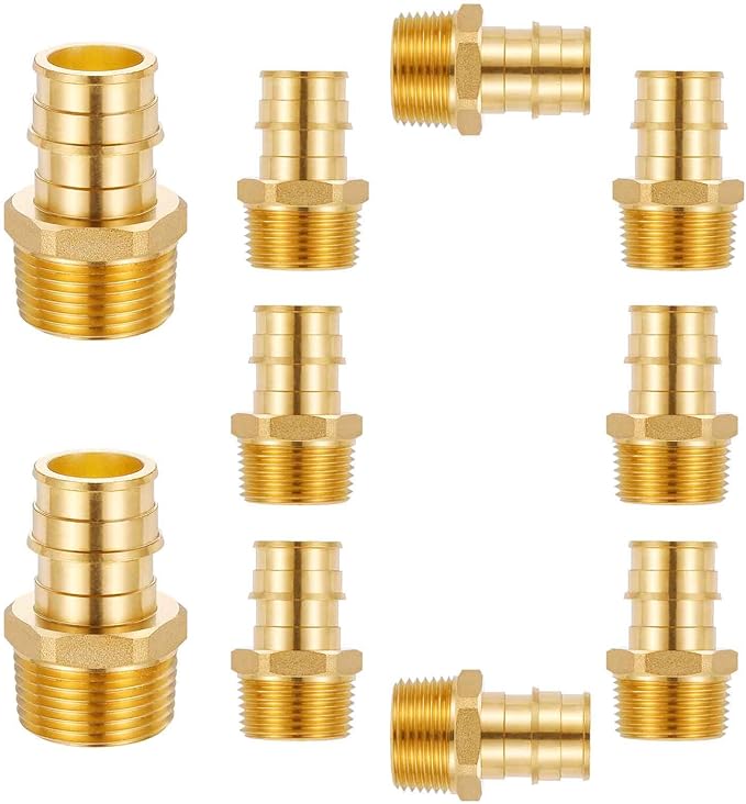 (10 Pack) Lidertik PEX A Fittings 3/4 Inch Expansion Male NPT Adapter, 3/4" PEX F1960 to 3/4" NPT Male Threaded Adapter Brass