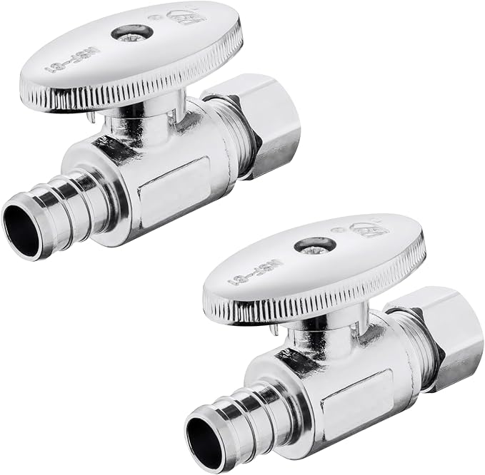 Straight Stop Valve,1/2 Inch Pex X 3/8 Inch OD Compression Straight Shut-off Valve with 1/4 Turn on/off (Pack of 2,ASTM F1807)(VALVE085)
