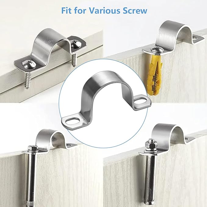 10 PCS 10mm Heavy Duty 2 Hole U-Tube Strap Clamp,Stainless Steel-304 Rigid U-Bracket Pipe Strap Clamp Hanger Tube Tension Clips ID 3/8"
