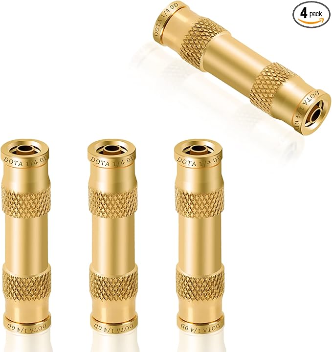 Air Brake Line Fittings,1/4" DOT Air Fittings Brass Push in Fitting, Push to Connect Union Fittings, Air Brake Union 1/4" Tube OD for Trucks Trailers Use and Industria Workshops (4 PCS)