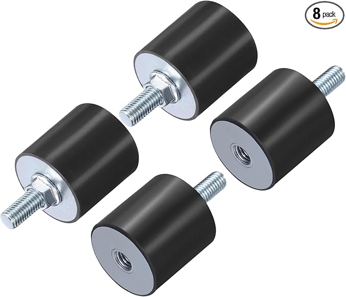 uxcell 8pcs M10x28mm Rubber Isolator Mounts with Studs 40x40mm Male Female Vibration Shock Absorber Zinc Plated Cylindrical Thread Mounts Anti Vibration Isolators with 8pcs M10 Lock Nuts