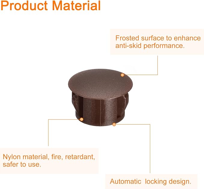 uxcell 13mm(33/64") Plastic Hole Plugs, 36Pcs Flush Type Panel Round Snap in Fastener Knockout Locking Plugs for Furniture Insert End Caps Panels, Brown