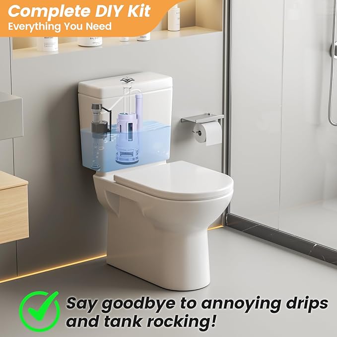 3-Inch Dual Flush Valve Replacement Kit for 2-Piece Toilets, Universal Toilet Repair Kit with Push Button, Fill Valve, Gasket & Bolts,Compatible with Glacier Bay, Kohler, American Standard, and Toto