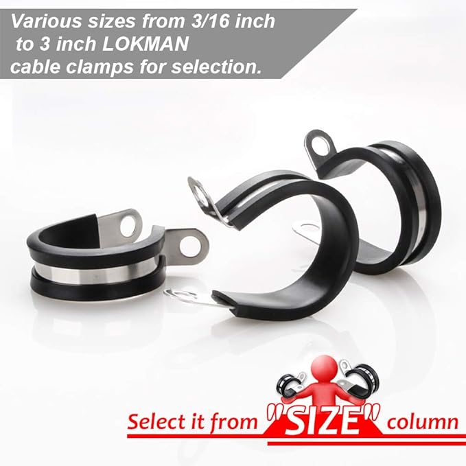 LOKMAN 12 Pack 1.5 Inch Stainless Steel Cable Clamp, Rubber Cushioned Insulated Clamp, Conduit Wire Holder Strap Clips for Tube, Pipe, Cord Installation