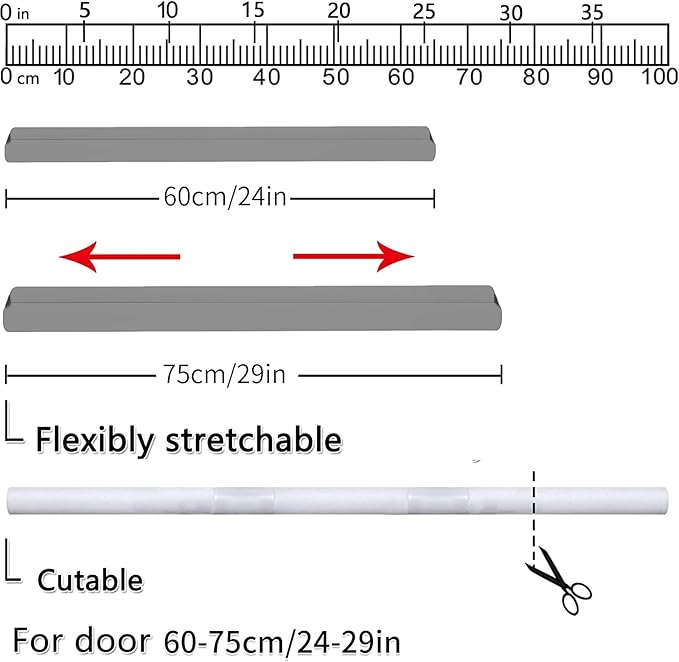 Door Draft Stopper for Doors No Adhesive Draught Excluder Under Door Wind Blocker for Bottom of Door,Reduce Noise Draught Excluder Sweep Sound Proof (Grey 24-29IN / Distance Under The Door 1IN)