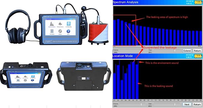 PQWT CL500 Water Leak Detectors for Home and Outside Wall Water Pipe Detector Acoustic Pipeline Leakage Detection Kit Professional Sensor Noise Reduce Headphone LCD Touchscreen Carry Case 5 Meters