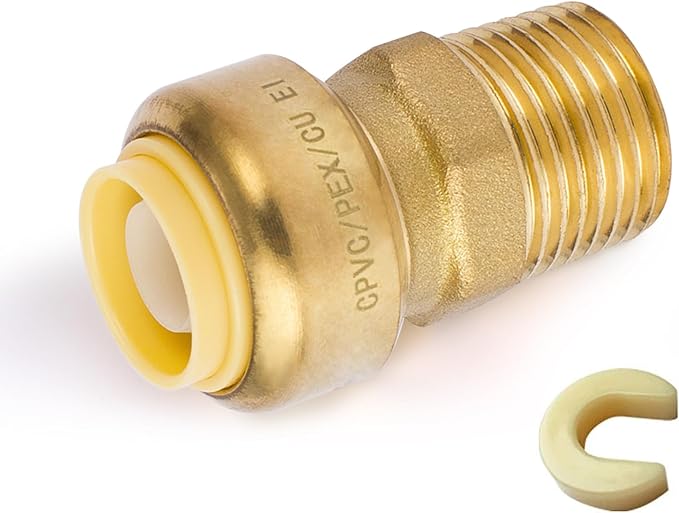 HeSun 100-Pack Pushfit Male Adapter, 1/2" MNPT x 1/2" Push to Connect Plumbing Fittings with Disconnect Clip, Brass Push-fit Fittings for PEX, Copper, CPVC, PE-RT Pipes, PF021-100