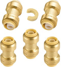 5-Pack Niikappu Push Fit Fittings, 1/2" x 1/2" Brass Plumbing Fittings to Connect PEX, Copper, CPVC, Brass Straight Coupling With Disconnect Clip