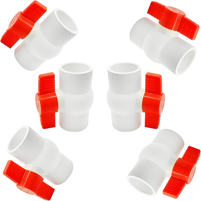 6Pack 3/4" PVC Ball Valve (Socket x Socket),Schedule 40, Cold Water Pipe 3/4 inch Shut-off Valve Socket for Water Supply Lines, Garden Irrigation & Pipe Fitting Systems,Red T-Handle.