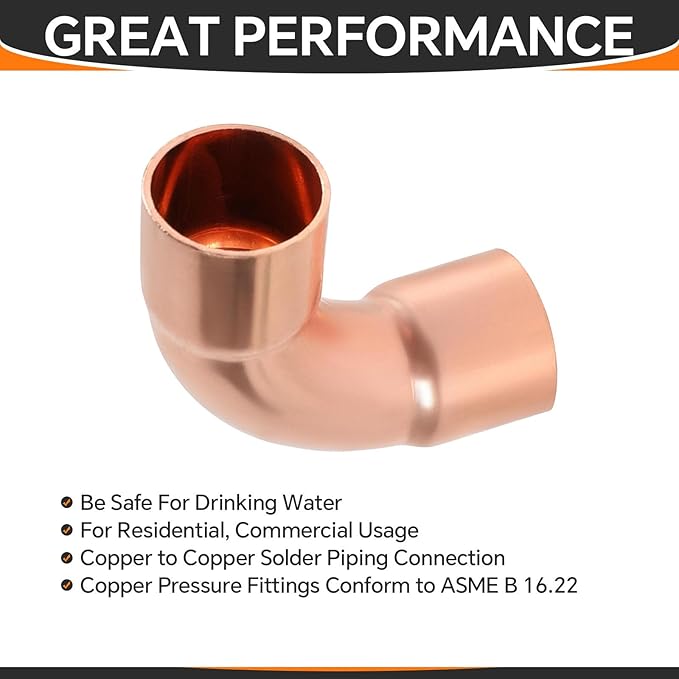 20-Pack HeSun Copper Fittings, 5/8-Inch Long Radius 90-Degree Copper Elbow, C x C with Sweat Solder Connection