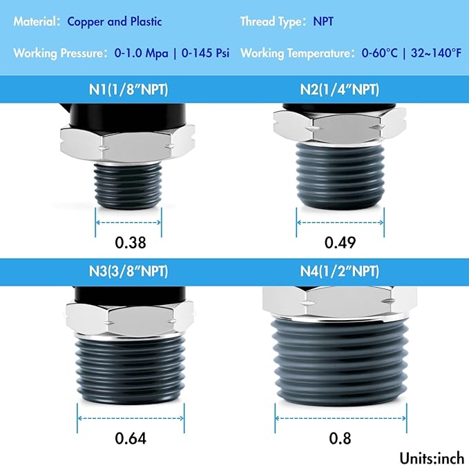 Pneumatic 3/8 Push to Connect Fittings Male Thread Elbow and Straight Combination Air Line Quick Connect Fittings 3/8"OD x 3/8"NPT Quick Connect Air Hose Fittings (Pack of 12)