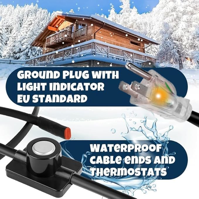 3~100FT Heat Tape for Water Pipes, UL & ETL Certified 9 FT Self-Regulating Pipe Heating Cable with Thermostat for Pipe Freeze Protection, Waterproof Heat Tape for Metal and Plastic Pipes,Black