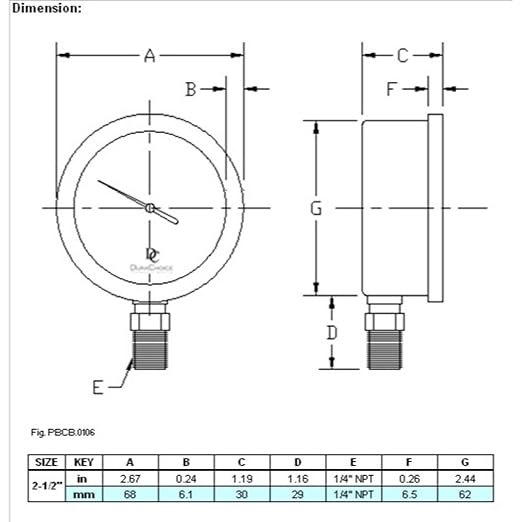 2-1/2" Oil Filled Pressure Gauge - Stainless Steel Case, Brass, 1/4" NPT, Lower Mount Connection, 0-200PSI