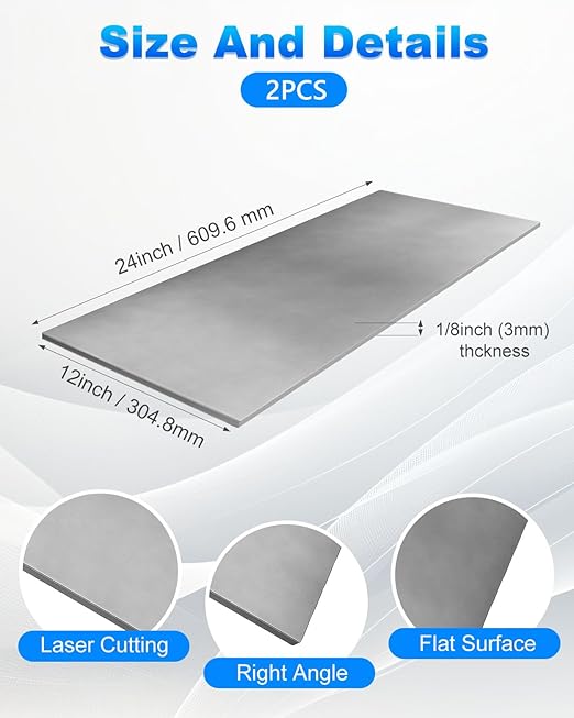 Rocaris 2 Pcs 12 x 24 x 1/8 Inch A36 Steel Plate Hot Rolled, Weldable Steel Sheet Metal for Auto Body Repair, DIY Projects, Industrial Support