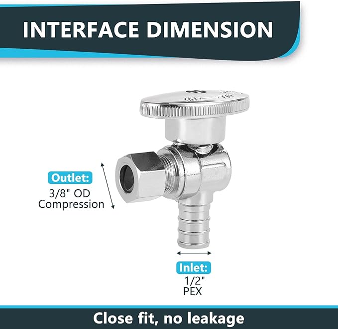 (Pack of 30) Seelink Pex Crimp 1/4 Turn Angle Stop Valve, 3/8" OD Compression x 1/2" Pex Barb Crimp (F1807), Chrome Plated Brass(VALVE076-30Pack)