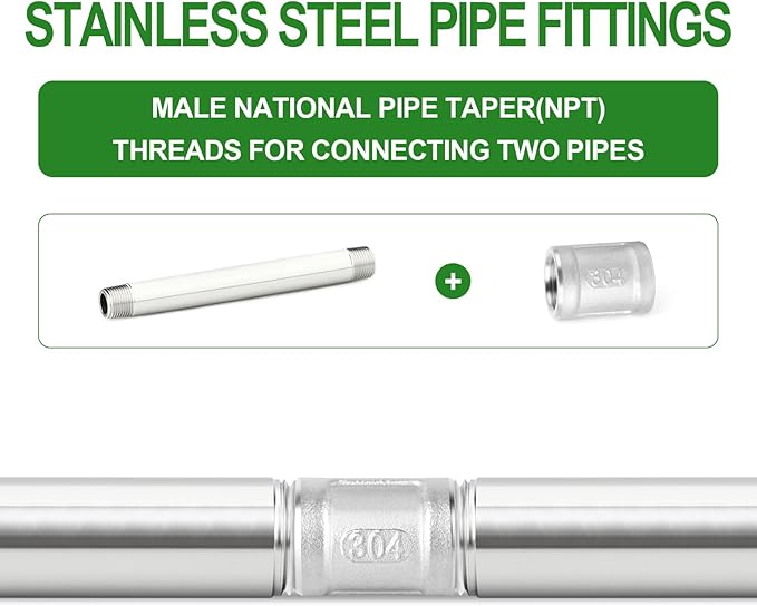 TAISHER 2PCS Stainless Steel Pipe Fittings, 1/2" NPT Male x 1/2" NPT Male Threaded, 16" Length Thickened Nipple Cast Pipe