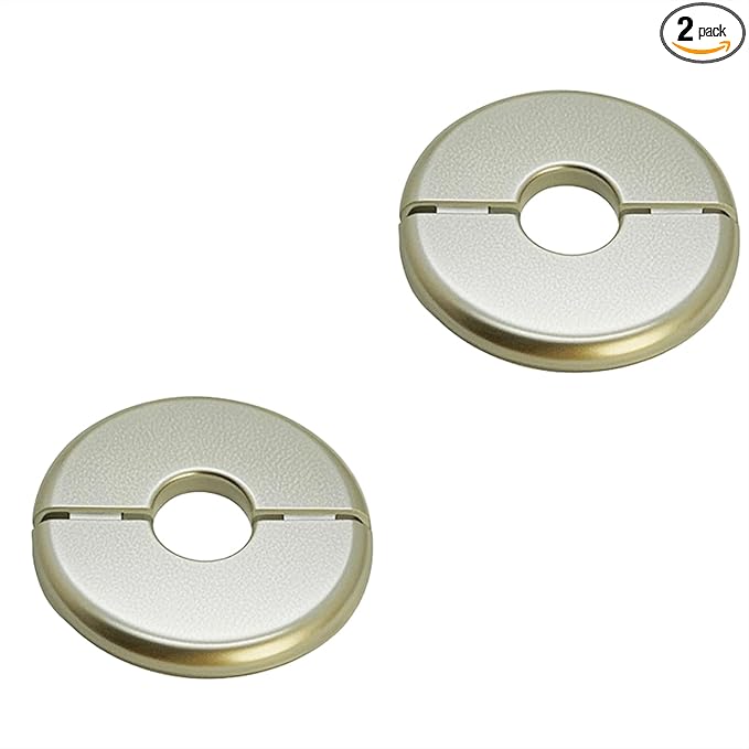 2 Pieces Wall Split Flange, Self-Adhesive Escutcheon Plate for 22mm/0.87" Dia Pipe, ABS Round Plumbing Cover Plates for Bathroom Kitchen Toilet Faucet, Gold