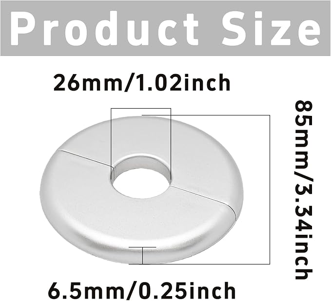 2PCS bociloy 26mm/1" ID Wall Split Flange, Silver ABS Round Self-Adhesive Escutcheon Plate, Wall Hole Decoration Cover, Water Pipe Plate Cover