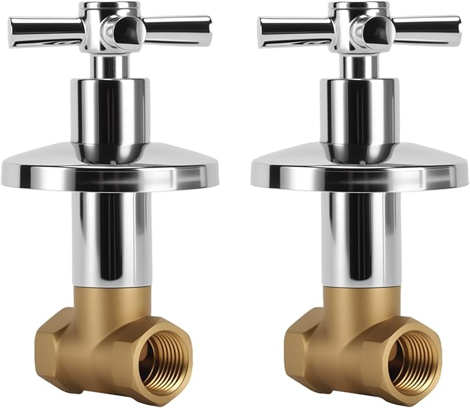 Watflow Shut Off Valve– 1/2" NPT Brass Body, 1/4-Turn Shut Off Valve with with Cross Handle, Replecements Universal Fit for Washing, Kitchen, 2PCS,Chrome