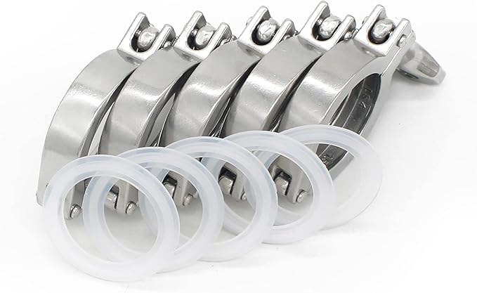 QiiMii Single Pin Heavy Duty 5 Pcs Tri Clamps with Wing Nut Ferrule TC 1.5 Inch Stainless Steel 304 Sanitary Fittings with Silicone Gasket