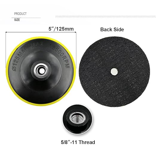SHDIATOOL 5-Inch Backer Pad Backing pad of Foam Plastic Body with 5/8-Inch-11 Thread for Diamond Polishing Pads Pack of 2