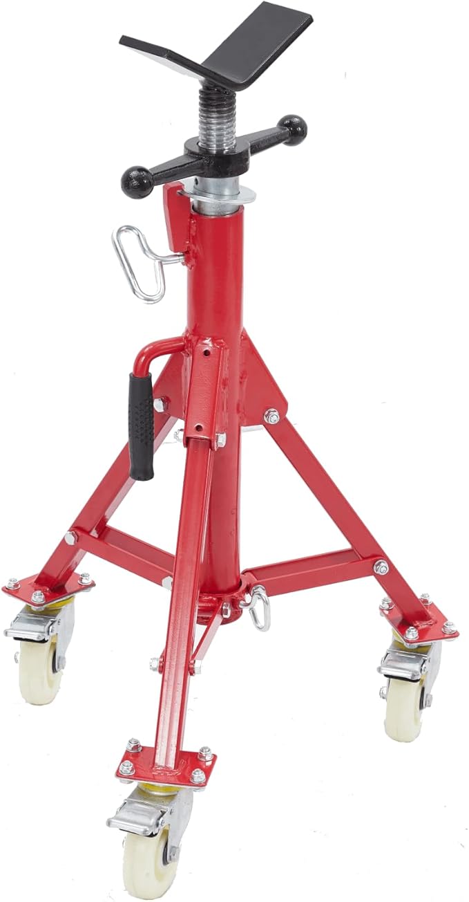 Adjustable Pipe Stand with Wheels, Heavy Duty 2500LBS Folding Welding Stand, 28 to 52 Inch V-Head Pipe Jack Stand for Pipe Welding & Threading