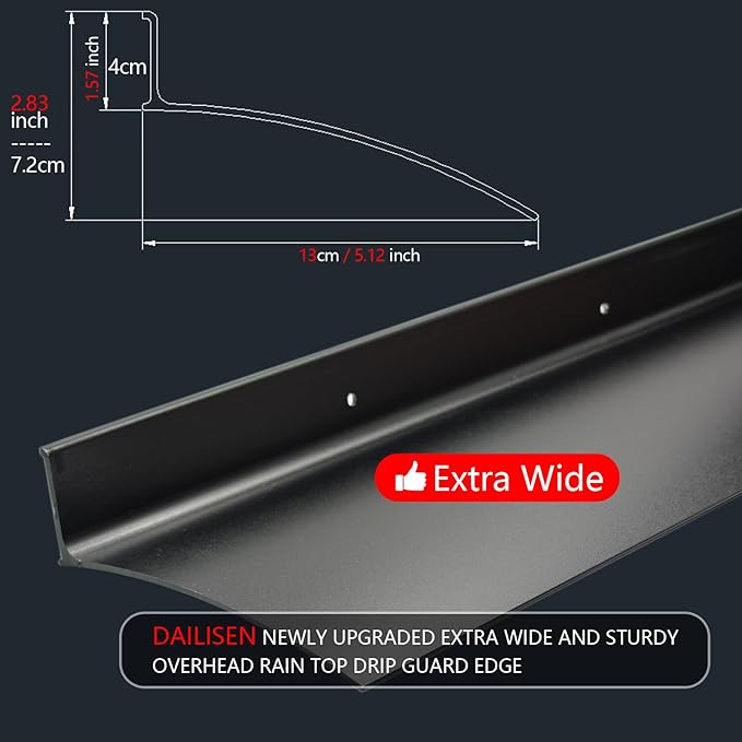 Extra Wide 5.12" W Door rain drip Guard Overhead,43.3" L Aluminum drip Cap for Exterior Doors Window Top,rain drip Edge Flashing,Water Deflector,rain Diverter,Anodized Black 1PCS