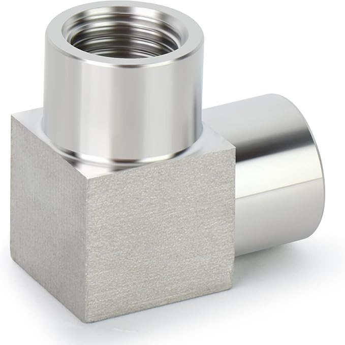 TAISHER 2PCS 304 Stainless Steel Square 90 Degree Barstock Street Elbow, 3/8 Inch NPT Female Pipe to 3/8 Inch NPT Female 304 Stainless Pipe Fitting
