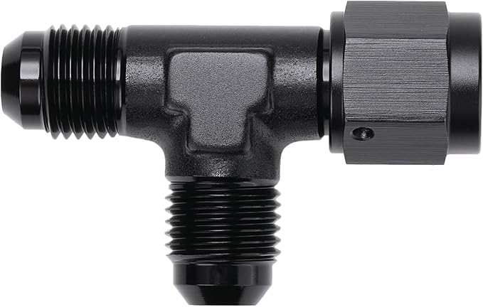 6AN Male Flare Tee T Fitting Adapter with AN6 Female Swivel On Run Aluminum Black