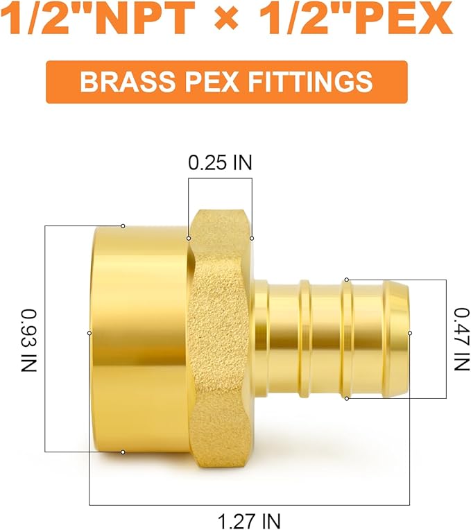 GASHER 2Pcs No Lead Brass 1/2" Pex Female Adapter, 1/2" Female NPT to 1/2" PEX Adapter for Pex Tubing