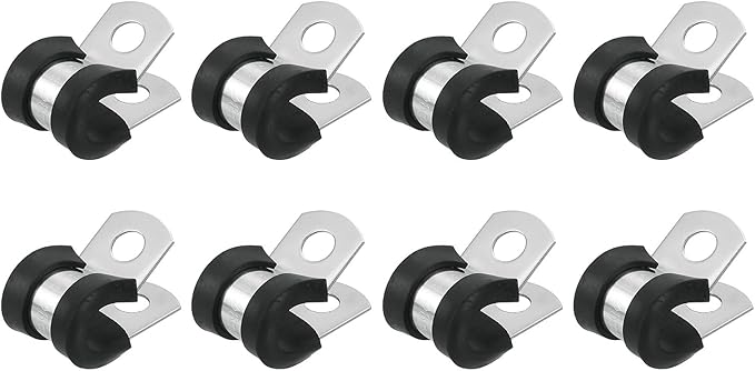 uxcell 5/16"(8mm) Cable Clamp, 304 Stainless Steel Rubber Cushioned Insulated Clamp R Shape Metal Clamp Tube Holder for Pipe Hose Wire Cord Installation 8Pcs
