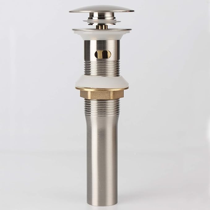 Brushed Nickel Pop Up Sink Drain with Overflow, Bathroom Faucet Vessel Sink Drain with Detachable Basket Stopper