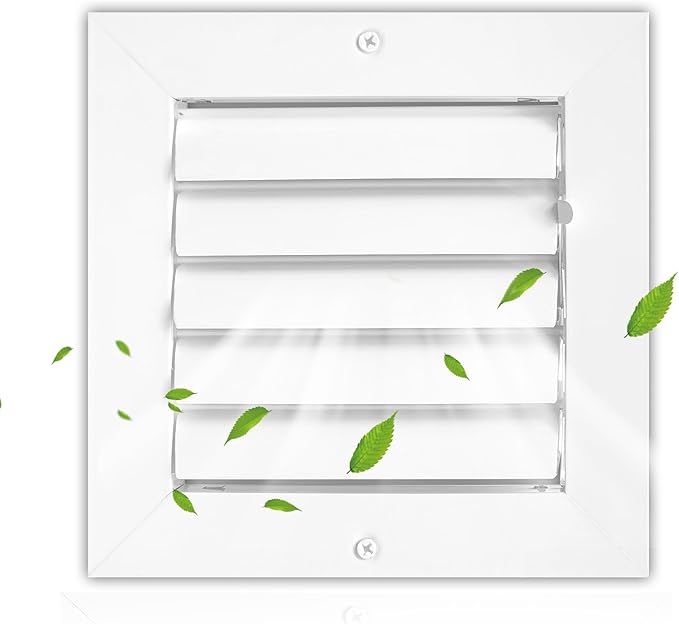 Aluminum 6 x 6 in (Duct Opening) 1-Way Air Duct Register Vent Cover for Ceiling and Wall - Modern HVAC Louver Vent Cover Adjustable – Durable Rustproof Wall Grille – Overall Size 7-5/8 x 7-5/8 Inch