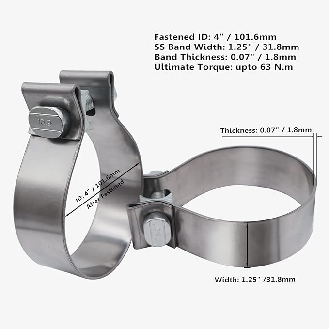 ROADFORMER 4 inch Exhaust Clamp Narrow Band Stainless Steel for Exhaust Pipe, Muffler and Exhaust System Repair (2 Pack)