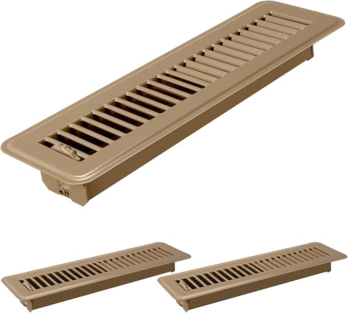 Tandefio 2 Pcs 2" x 12" Floor Register Vent Covers Metal Heavy Duty Walkable Floor Air Vent Covers with Rust Proof Finish Grille Easy Adjust Air Supply Lever for Home Wall Ceiling (Brown)
