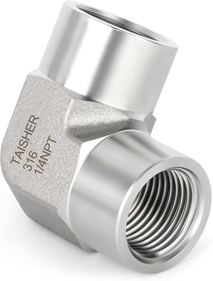 TAISHER 2PCS 316L Stainless Steel 90 Degree Barstock Street Elbow, 1/4" NPT Female to 1/4" NPT Female 316L Stainless Pipe Fitting