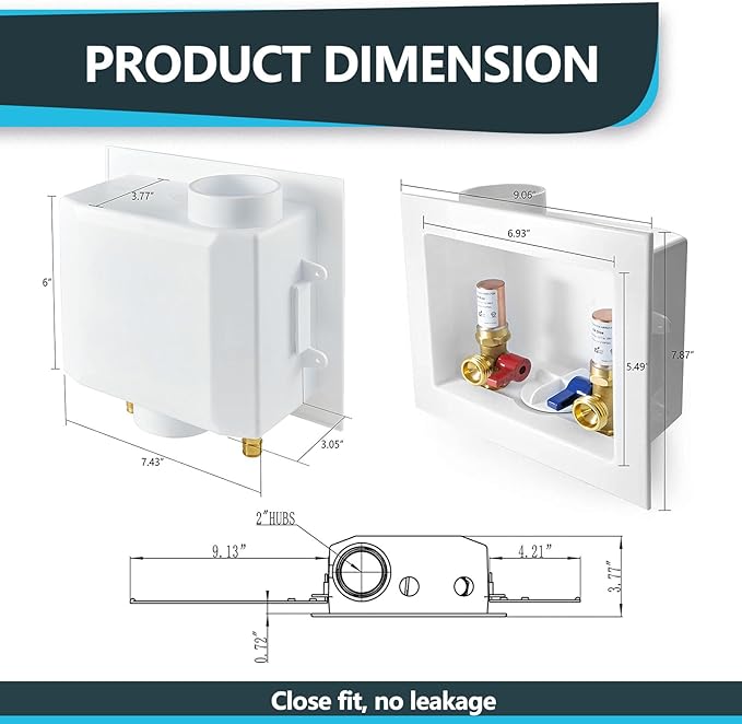 Washing Machine Outlet Box, Center Drain/Side Drain, 1/2 Inch Pex Crimp Inlet x 3/4 Inch MHT Outlet Connection, Laundry Washer Valve Outlet Box, with Copper Water Hammer Arrestor(WM012)
