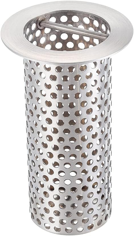 Commercial Floor Drain Strainer, 2 1/2" Lip Diameter x 4" Tall Perforated Cylindrical Mesh 316 Stainless Steel Drain Strainer with Carry Handle for Restaurant/Factory/Kitchen/Laboratory